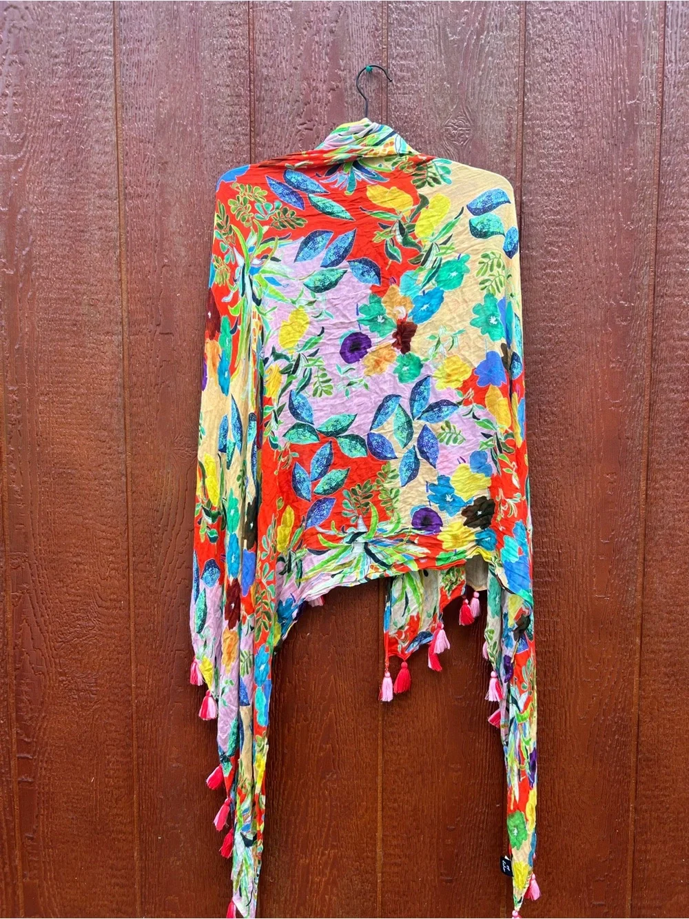 Echo Floral Tassel Scarf Wrap Boho Festival Lightweight Viscose Statement Shawl
